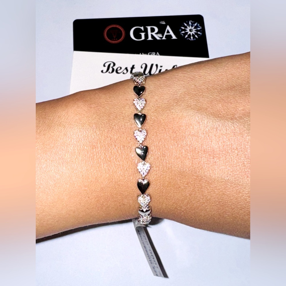 14k White Gold Vermeil VVS Diamond Heart Bracelet, 5ctw GRA certified Moissanite - Picture 1 of 7